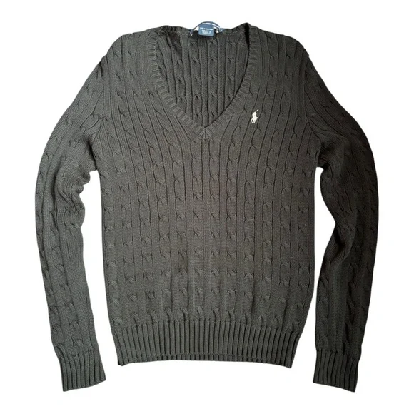 Ralph Lauren Sport Cabled Cotton V-Neck Sweater Hong Kong Women’s Size L - Picture 7 of 8